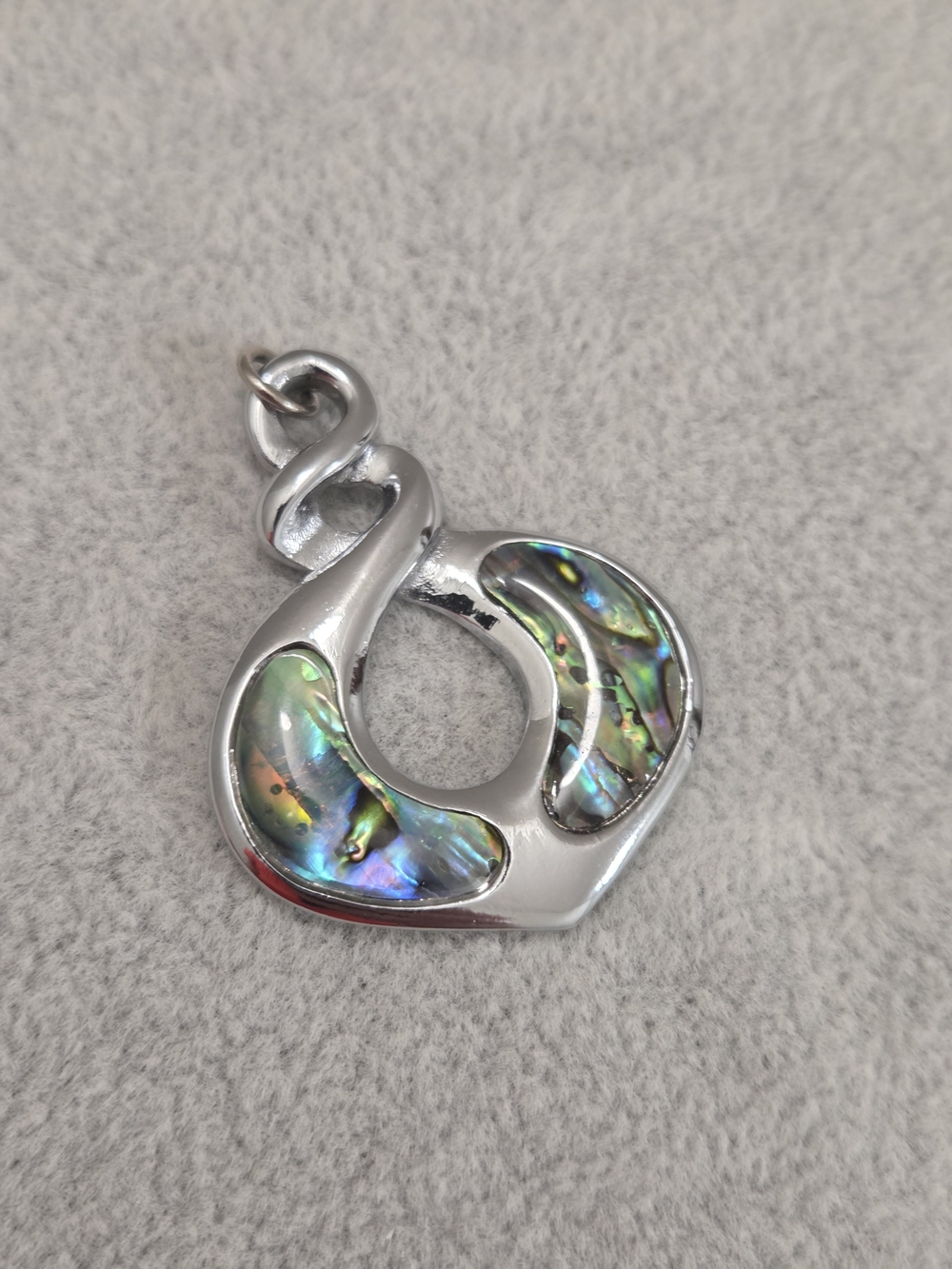 2 For $10 NEW Silver Tone Twist Pendant Iridescent Paua Abalone Look Accent